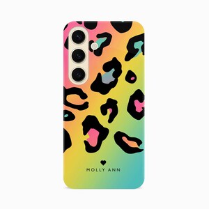 a phone case with a colorful leopard print
