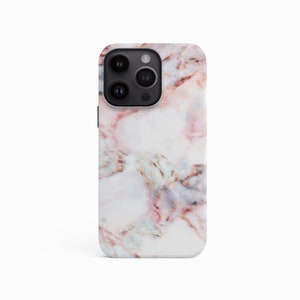 a white and pink marble phone case on a white background