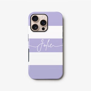 Purple Stripe iPhone 16 Plus Case, Personalised Cursive Name 15 Pro Max, 14, 13, Samsung S24 Ultra, S23, S22 Cover image 1