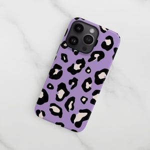 Purple iPhone 14 Pro Max case 12 mini 13 11 Se 2022 leopard print pattern hard cover, Samsung S20 fan edition S21 S22 Ultra case