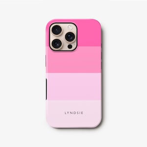 Custom Pink Stripes iPhone 15 Case, 16 Plus, 14, 12, Pro, 13 Mini Personalised Name Cover, Samsung S24 S23, S22 S20 FE