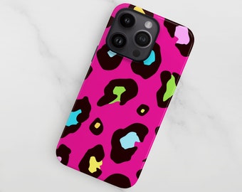 Rainbow leopard print iPhone 13 Case, 14 plus 12 pro max 11 Xs hard phone cover, Samsung Galaxy S22 S21 Ultra S20 Fe animal pattern case