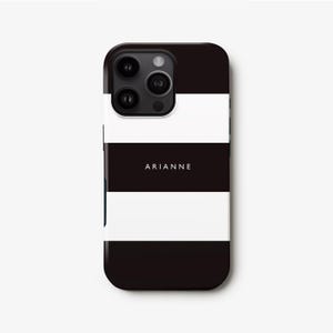 Zwart gestreept iPhone 16-hoesje, 15 Pro gepersonaliseerde naamtelefoonhoes voor 14, 13, 12, Samsung S24, S23