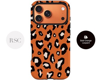 Custodia con stampa leopardata arancione: custodia per iPhone, Samsung Galaxy con motivo a macchie di animali
