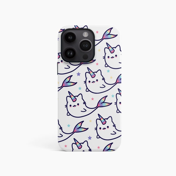 Cat narwhal case, iPhone 15 / 14 Pro cute character pattern cover, 13 Mini 12 11 Se 2020
