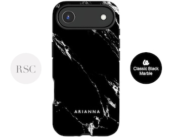 Custom Black Marble iPhone 16 case, 15 Pro, 14 Plus, 13 Mini, Hard Plastic Cover for Samsung S23, S22, S21, S24