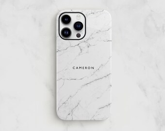 white marble iPhone 15 case, 14 plus 12 mini 13 11 custom name hard premium cover, Samsung Galaxy S22 Ultra S21 fe S20 S10 case