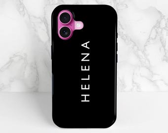 Black Personalised Case for iPhone 16, 15, 14, 13 Pro Max, Samsung S24 S23 FE Hard Custom Name Slim or Tough Cover
