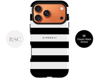 Personalised Black Stripe Phone Case iPhone 16, 15, 14, 13 Pro Max, Se 2020, Samsung S24, S23