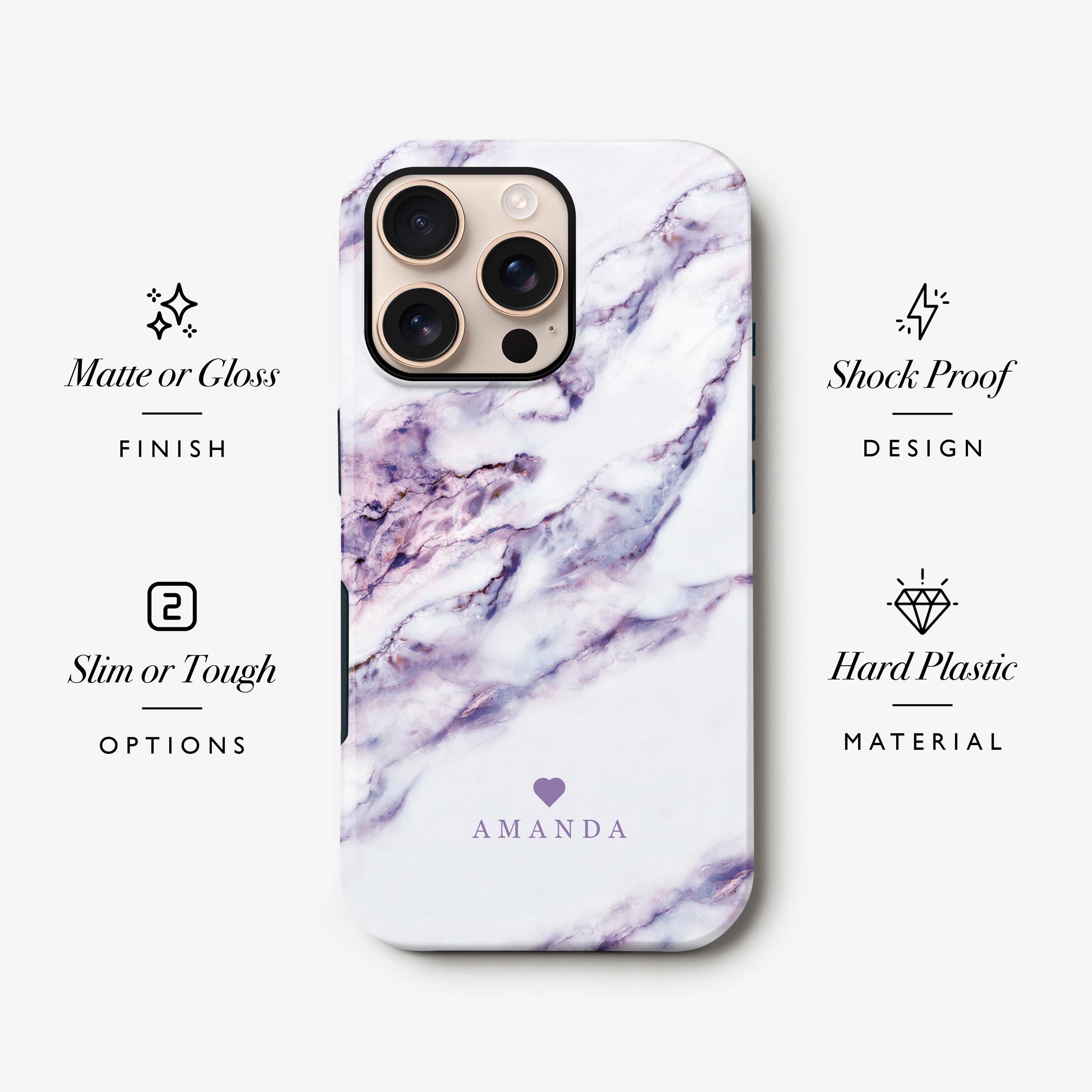 Custodia Rigida Personalizzata Per IPhone 11 Pro Con Stampa Marmo Oro Rosa - Nome E Cuore - Sottile 1mm, Leggera, Antigraffio - 2