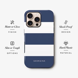 a phone case with a blue and white striped pattern