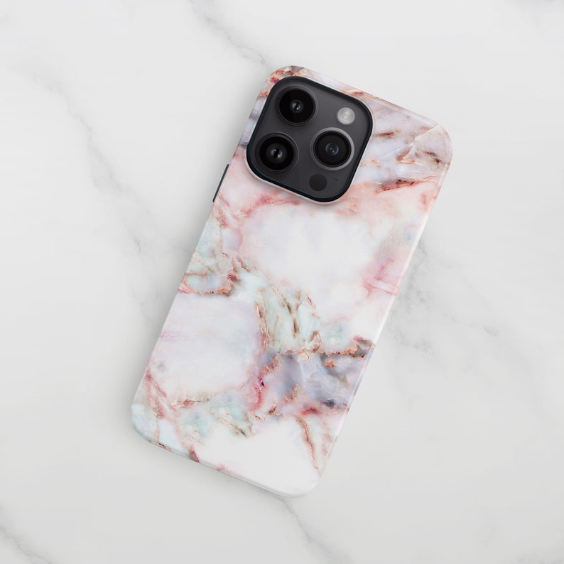 Marble iPhone 15 case, Pastel Summer Stone Pattern 14 Pro Max, 13, 12 Mini, S24 Ultra, S22 Plus Hard Slim Phone Case image 1