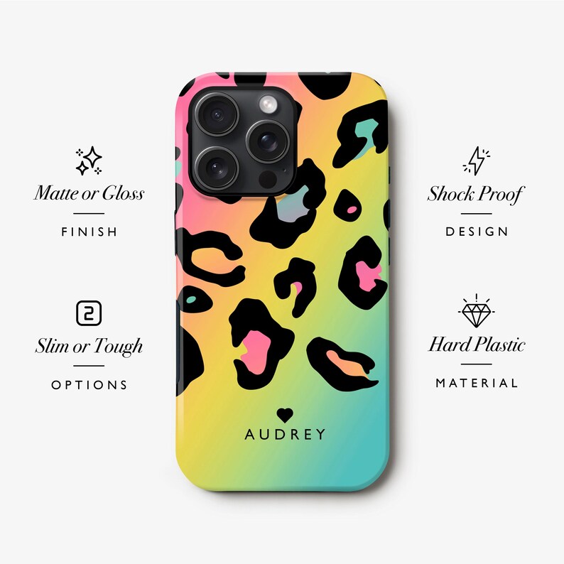a phone case with a colorful leopard print