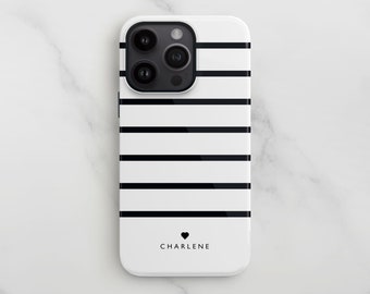 iPhone 13 case Black and white stripes, 15 14 12 11 Pro Se Samsung S23 S22 S21 Fe personalised custom name hard case