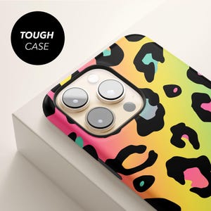 a phone case with a colorful leopard print