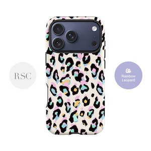 Funda con estampado de leopardo arcoíris para iPhone 16, 15, 14 Plus, 13 Pro Max, 12 Mini, S24 Ultra y S23
