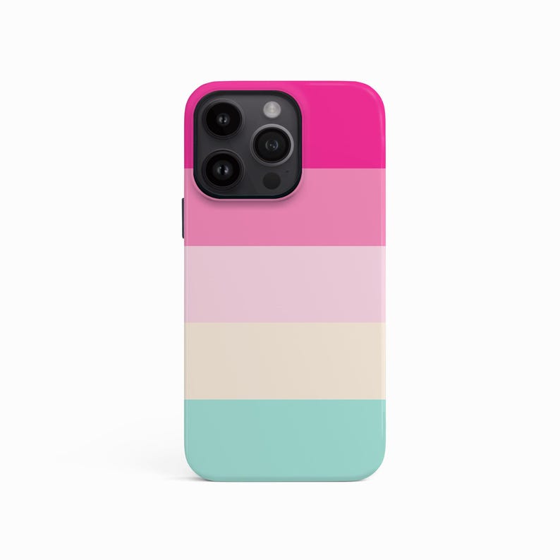 a pink, blue, and green phone case with a white background