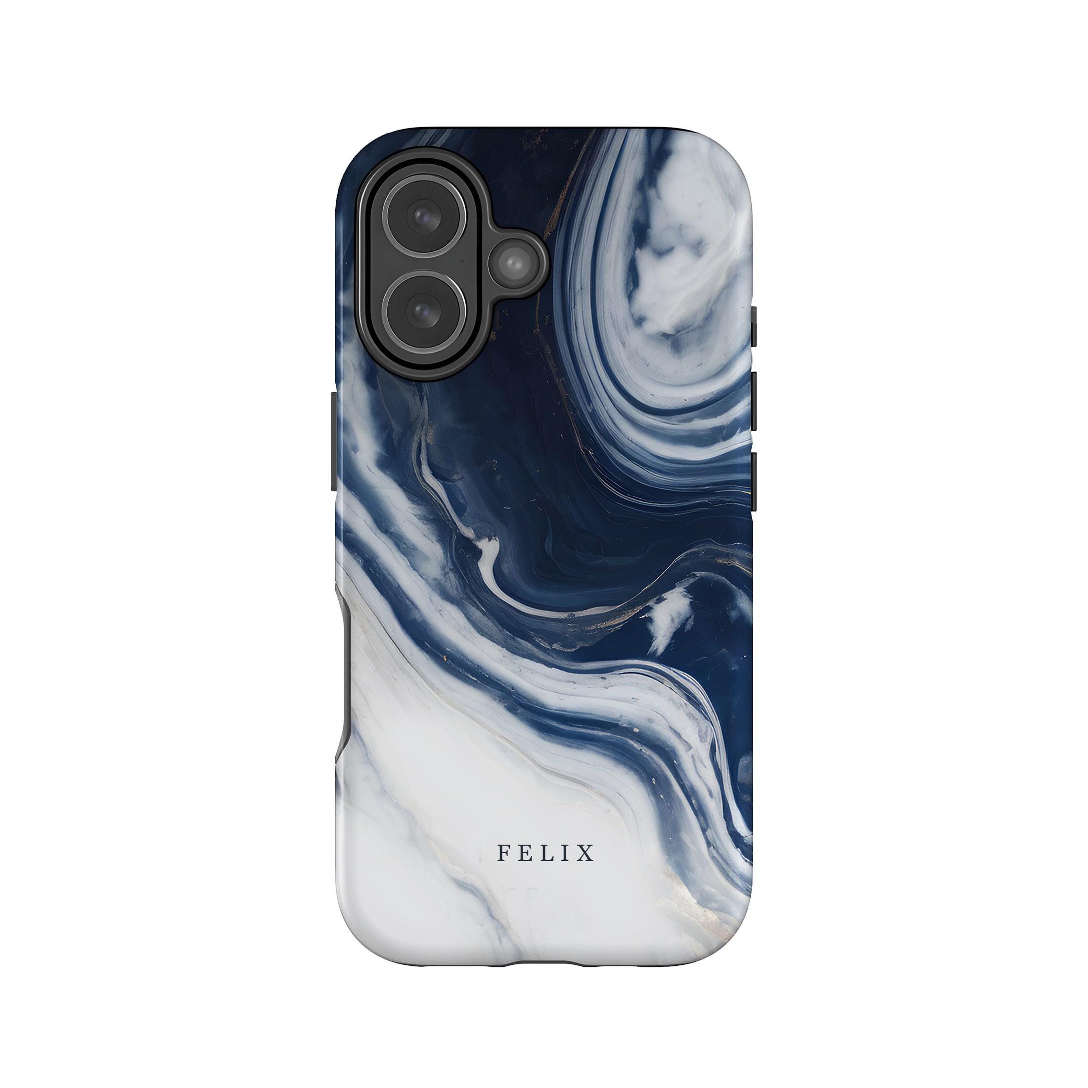 ネイビーブルーマーブル iPhone 17 ケース：パーソナライズされた