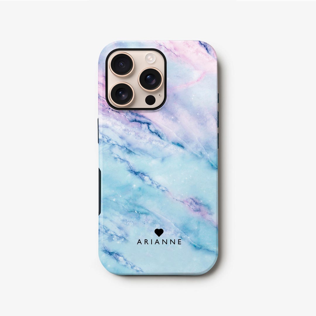 パーソナライズされたブルーのiPhone 16ケース、マーブル15 Pro、14