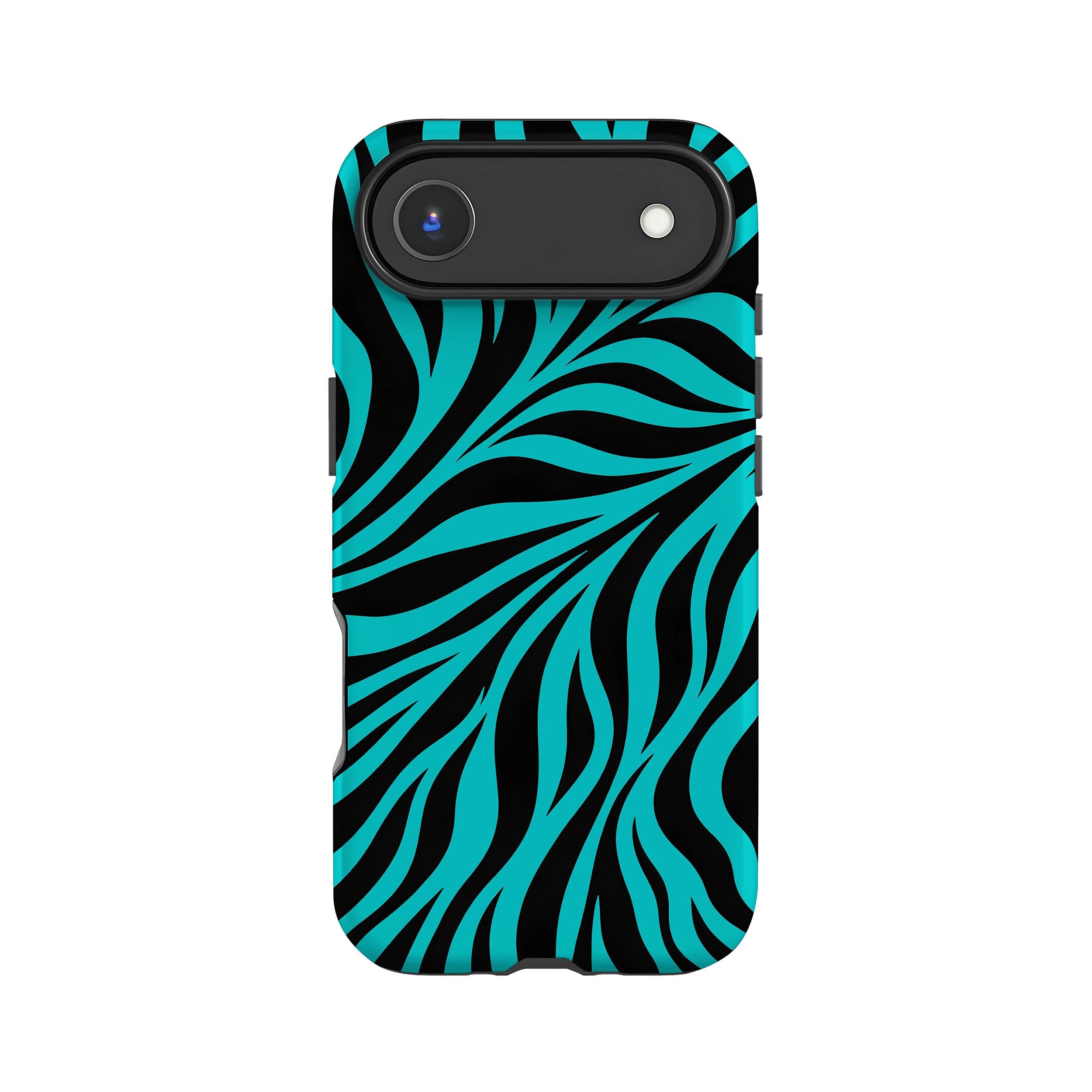 【Iphone15】ヘビ柄のIphoneケース　ブルー Blue Zebra Print Case: Cute iPhone 16, 17, Samsung Galaxy S25