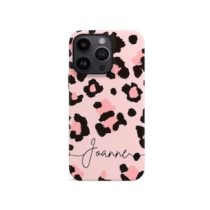 Funda personalizada con estampado de leopardo rosa para iPhone 15, 14, 13, Samsung S24, S23, S22, S21 Fe