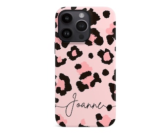 Personalised Pink Leopard Print Phone Case for iPhone 15, 14, 13, Samsung S24, S23, S22, S21 Fe