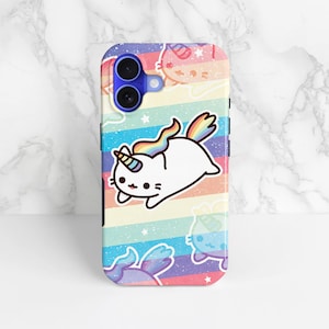 Caticorn iPhone 16 Case, 15 Pro / 14  /13 Cute Kawaii Rainbow Cat Pattern Phone Cover, S24 S23 Ultra