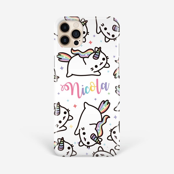 Caticorn iPhone 13 Case, Personalised Gift Cute Cat Unicorn Pattern Cover for Samsung S21 S20 S10 iPhone 12 11 Pro Xr Xs Se
