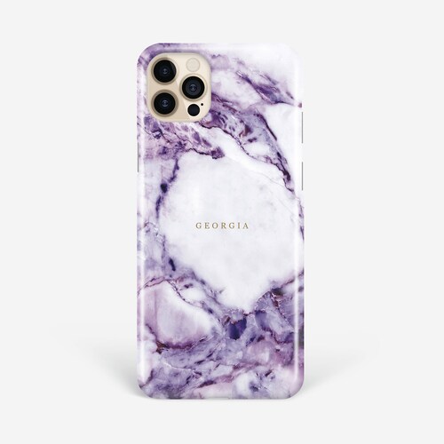 Purple Iphone 13 Marble Case Personalised Name 12 11 Pro Max Etsy