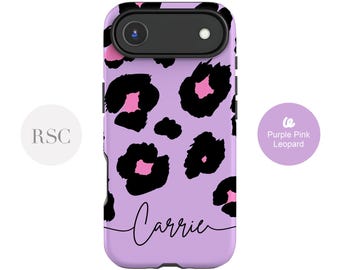Purple Leopard Print Phone Case, Personalised iPhone 17, 16, Samsung Cover