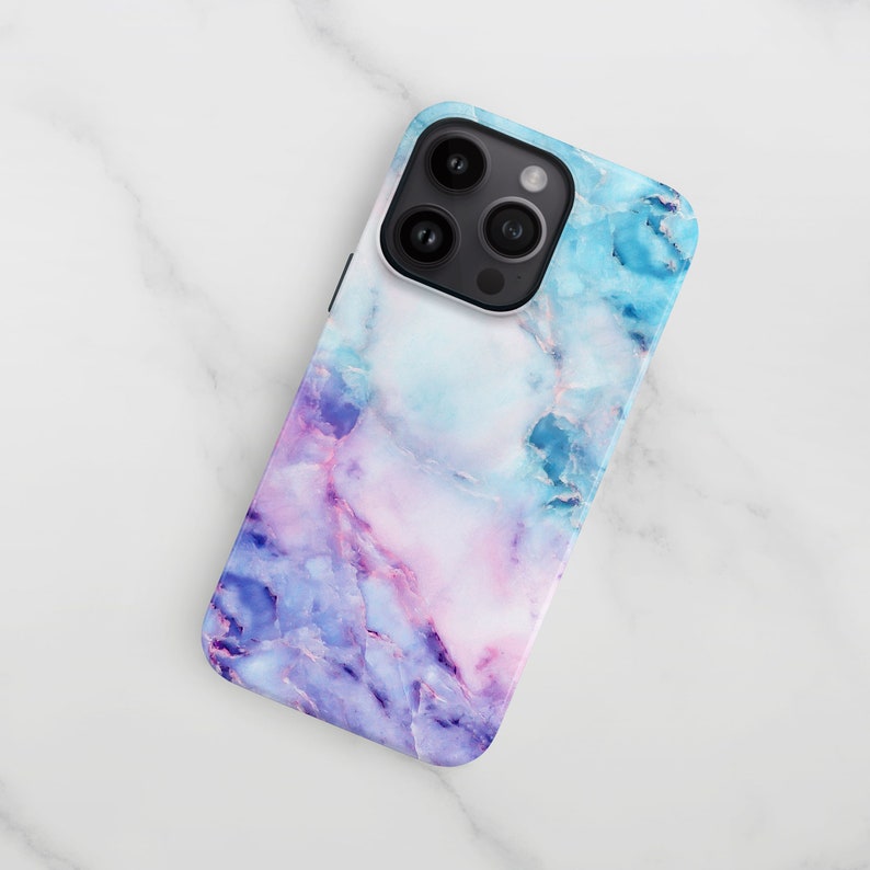 Marble iPhone 16 Case, 15, 14 Pro Max, S24, S23 Blue Pink Purple