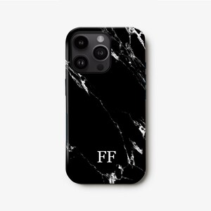 Black Marble iPhone 15 Case, Stylish 16, 14, 13, 12 Mini Cover, S24, S23, S22, Custom Initials