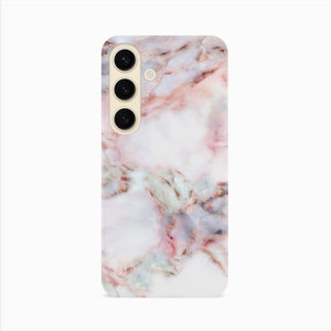 a white and pink marble phone case on a white background