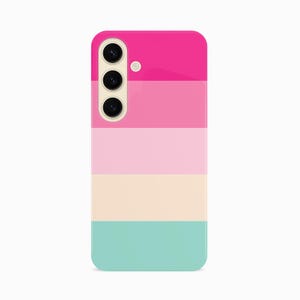 a pink, blue, and green phone case on a white background