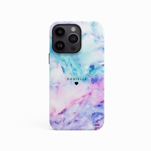 Coque colorée abstraite pour iPhone 14 Pro, 15 Plus, 13 Mini avec nom et coeur personnalisés pour Samsung S24 Plus, S23 Ultra, cadeau cadeau image 1