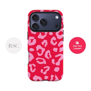 Pink Red Leopard Print Phone Case: iPhone 17, Samsung S25 Stylish Animal Pattern Cover