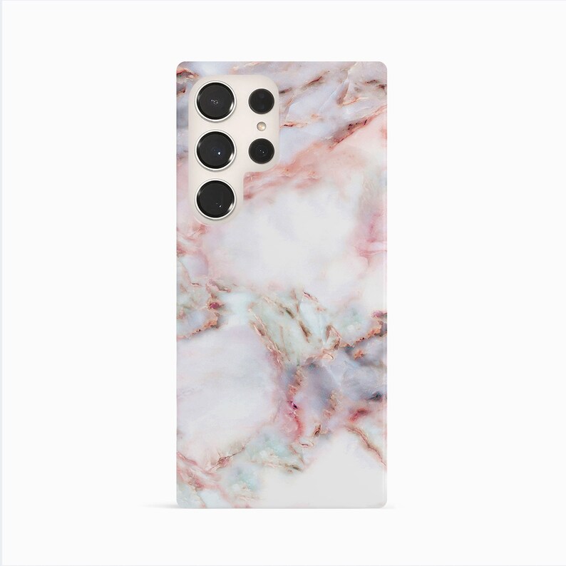 a white and pink marble phone case on a white background