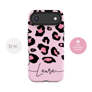 Pink Leopard Print Phone Case, Personalised iPhone, Samsung Cover
