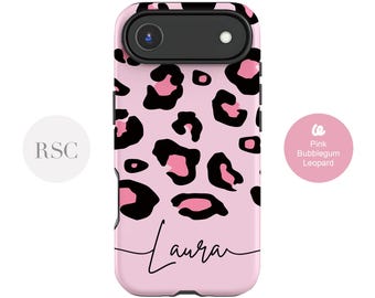 Pink Leopard Print Phone Case, Personalised iPhone, Samsung Cover