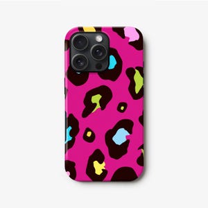 Rainbow Leopard Print iPhone 16 Case, 15, 14, 13 Pro, 12, 11 Xs HardCover, Samsung S24, S23, S22, S21 Ultra, S20 Fe
