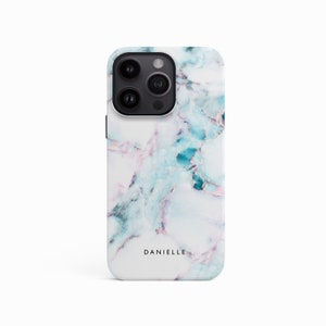 a white and blue marble phone case on a white background