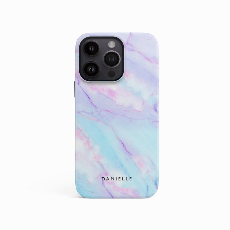 a phone case with a purple and blue marble pattern