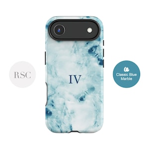 Funda para iPhone de mármol azul: diseño orgánico personalizado, mate o brillante.