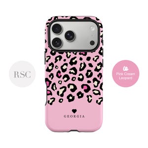 Funda para teléfono con estampado de leopardo rosa: nombre personalizado en cursiva, delgada o resistente