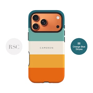Blue Orange Stripe Case: iPhone 17, Samsung, Pixel Slim or Tough Stylish Hard Cover