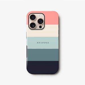 Stripes iPhone 15 Pro Case, Custom Name 16, 14, 13, 12 Premium Slim Hard Cover, Samsung Galaxy S24 S23 S22
