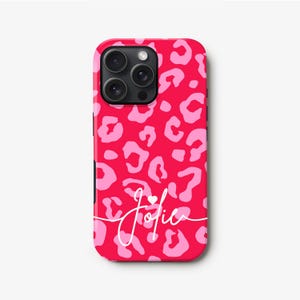 Rot Rosa Leopardenmuster Hülle für iPhone 16 Pro Max, 15, 14, S24, S23, S22 Niedliche Bunte Hartplastik Handyhülle