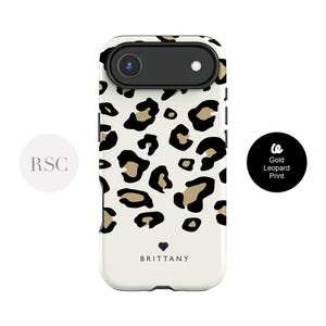 Custodia con stampa leopardata per iPhone 15, 16, 14, cover personalizzata con pois dorati per iPhone 13 Pro, 12 Mini, Samsung S24, S23, S22