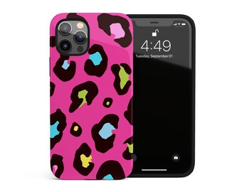 Rainbow leopard print iPhone 13 Case, 14 plus 12 pro max 11 Xs hard phone cover, Samsung Galaxy S22 S21 Ultra S20 Fe animal pattern case