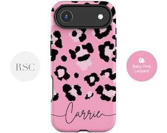Pink Leopard Print Phone Case for iPhone 15 Pro Max, 14 Plus, 13 Mini, Samsung S24 Ultra, S23 Plus Matte or Gloss Cover